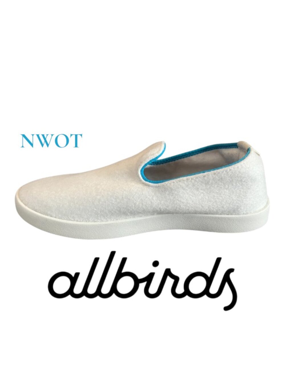 NWOT allbirds Youth Wool Lounger White with Blue Trim Size 2